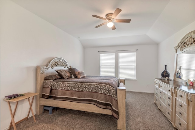 15007 Ashton Meadows Dr, New Caney, TX 77357 - bedroom featuring carpet flooring, multiple windows, vaulted ceiling, and a ceiling fan