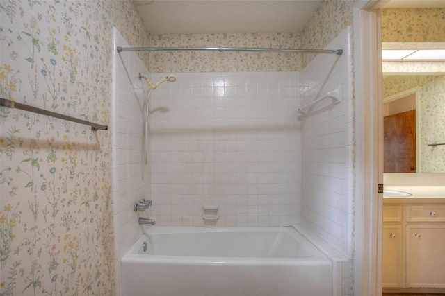 333 Hardy St, Huntsville, TX 77340 - full bath featuring wallpapered walls,  shower combination, and vanity