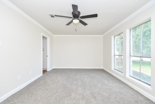 4618 Turf Valley Dr, Houston, TX 77084 - carpeted empty room featuring ornamental molding, baseboards, and a ceiling fan