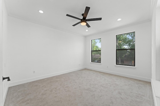 10070 Cedardale Dr, Houston, TX 77055 - empty room with recessed lighting, carpet floors, ceiling fan, crown molding, and baseboards