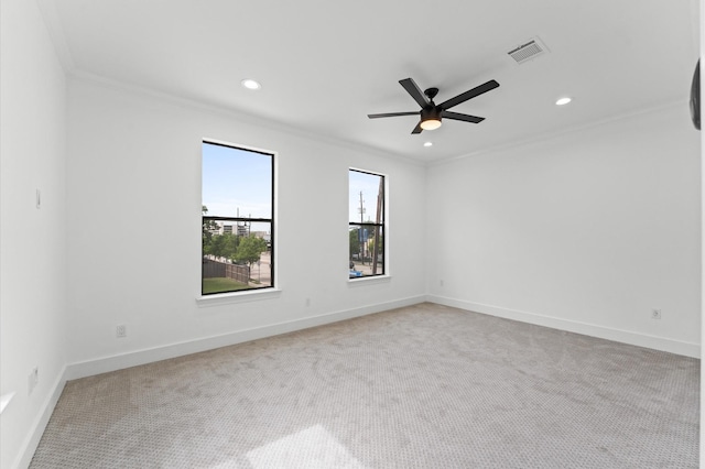 10070 Cedardale Dr, Houston, TX 77055 - carpeted spare room featuring crown molding, a ceiling fan, recessed lighting, and baseboards