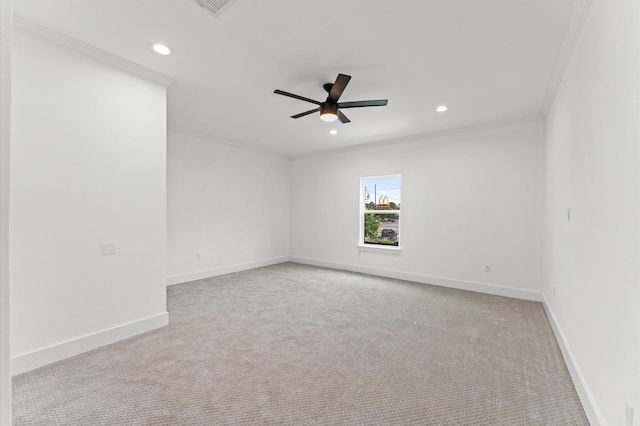 10070 Cedardale Dr, Houston, TX 77055 - empty room with carpet, recessed lighting, ornamental molding, ceiling fan, and baseboards
