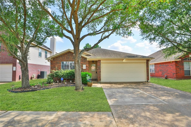 19119 Mossy Hedge Ln, Katy, TX 77449 - ranch-style home featuring brick siding, central AC, concrete driveway, and a front yard