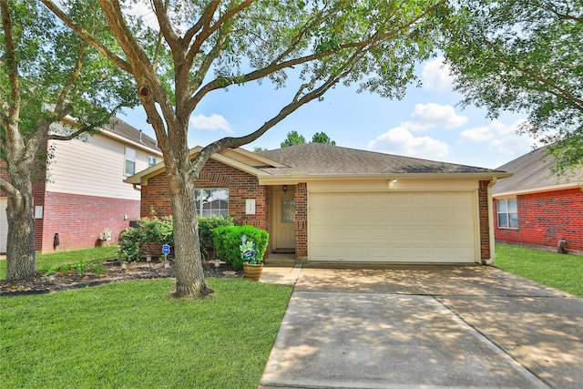 19119 Mossy Hedge Ln, Katy, TX 77449 - ranch-style home featuring brick siding, driveway, a garage, and a front lawn
