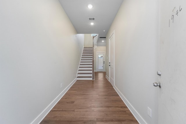 1932 Purswell Rd, Houston, TX 77055 - corridor with stairs, wood finished floors, baseboards, and recessed lighting