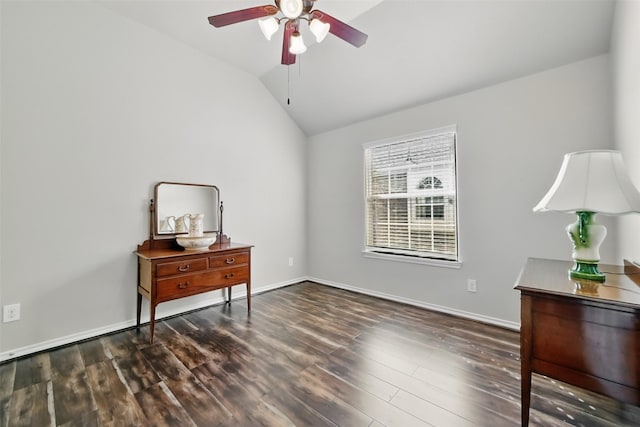 20688 Oakhurst Meadows Dr, Porter, TX 77365 - bedroom with wood finished floors, vaulted ceiling, baseboards, and ceiling fan