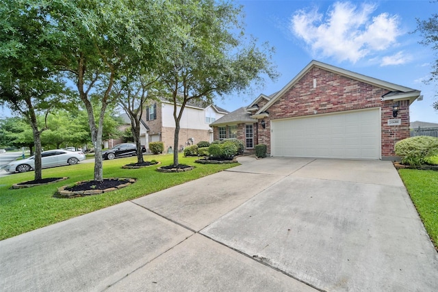 20688 Oakhurst Meadows Dr, Porter, TX 77365 - view of front of property featuring brick siding, driveway, an attached garage, and a front lawn