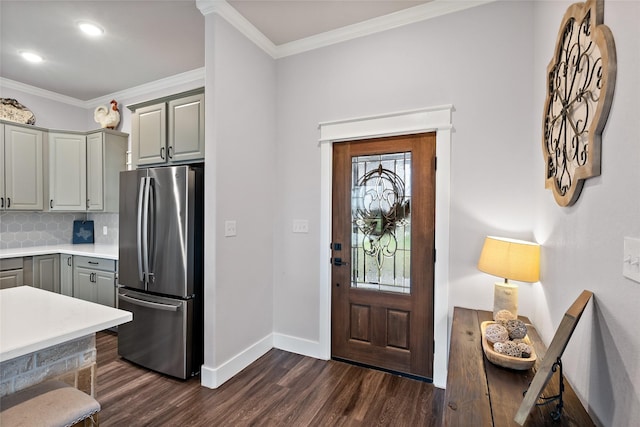 12078 County Road 175, Iola, TX 77861 - entrance foyer featuring baseboards, dark wood-style flooring, crown molding, and recessed lighting