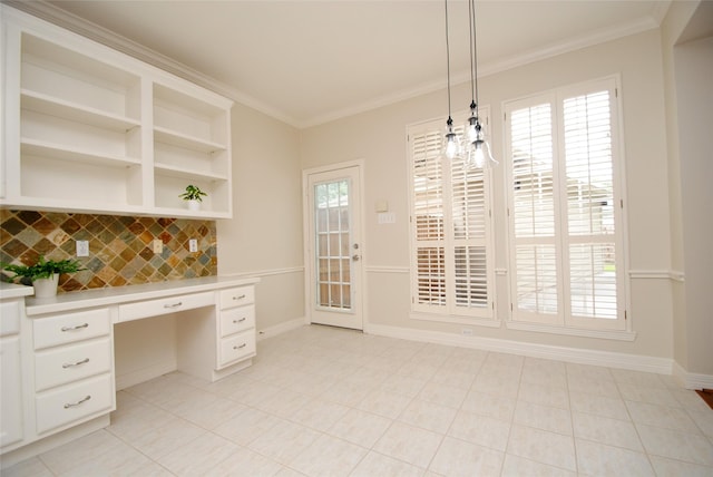 1902 Rosebay Ct, Sugar Land, TX 77479 - unfurnished dining area with crown molding, baseboards, and light tile patterned floors