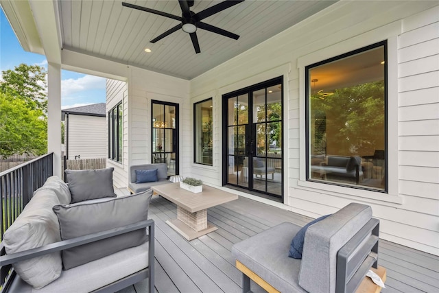 1913 Ebony Ln, Houston, TX 77018 - deck featuring outdoor lounge area and a ceiling fan