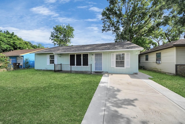 4918 Perry St, Houston, TX 77021 - view of front of house with a front lawn, board and batten siding, cooling unit, and a porch
