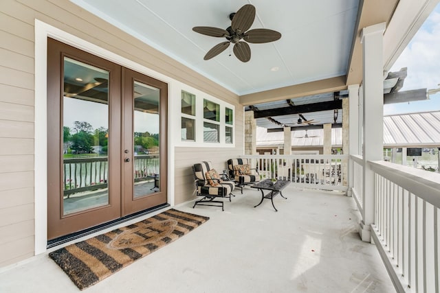321 Marina Dr, Coldspring, TX 77331 - view of patio / terrace with french doors and a ceiling fan
