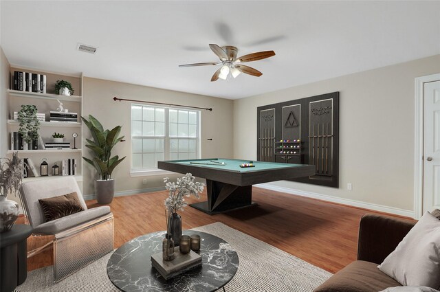 2617 Edgefield Lakes Dr, Houston, TX 77054 - rec room featuring billiards table, wood finished floors, ceiling fan, and baseboards