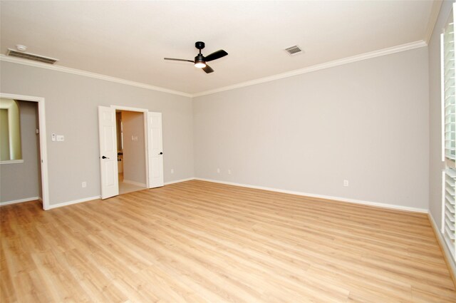 16611 Hope Farm Ln, Cypress, TX 77429 - spare room with ornamental molding, light wood-type flooring, baseboards, and ceiling fan