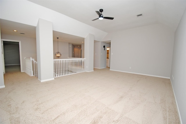 16611 Hope Farm Ln, Cypress, TX 77429 - carpeted spare room with a ceiling fan, vaulted ceiling, recessed lighting, and baseboards