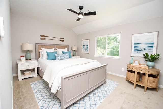 16611 Hope Farm Ln, Cypress, TX 77429 - bedroom featuring light colored carpet, baseboards, lofted ceiling, and ceiling fan
