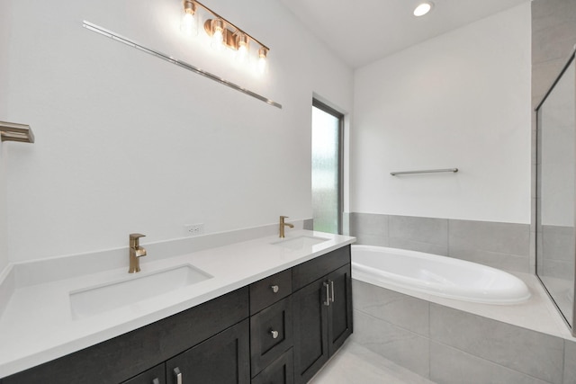 21111 Flowerhorn Dr, Cypress, TX 77433 - full bath featuring a bath, a tile shower, double vanity, and recessed lighting