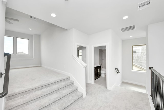 21114 Flowerhorn Dr, Cypress, TX 77433 - staircase featuring carpet, ceiling fan, recessed lighting, and baseboards
