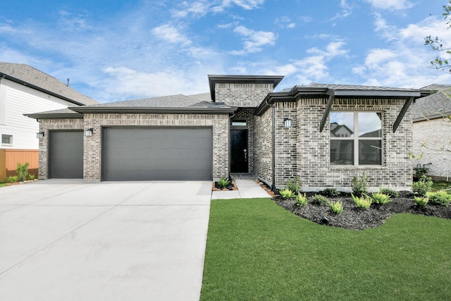 21122 Flowerhorn Dr, Cypress, TX 77433 - view of front facade featuring an attached garage, concrete driveway, a front yard, and brick siding