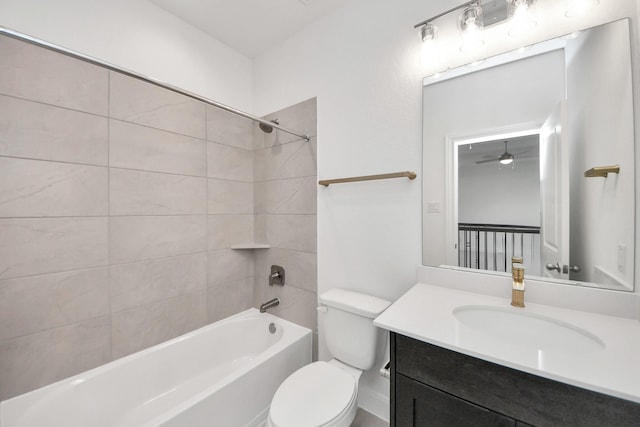 21114 Regal Terrace Dr, Cypress, TX 77433 - bathroom with toilet, shower / washtub combination, vanity, and ceiling fan