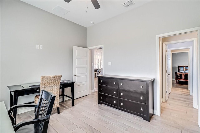 8105 Denali Dr, Corpus Christi, TX 78414 - office area featuring a ceiling fan, light wood-type flooring, and baseboards