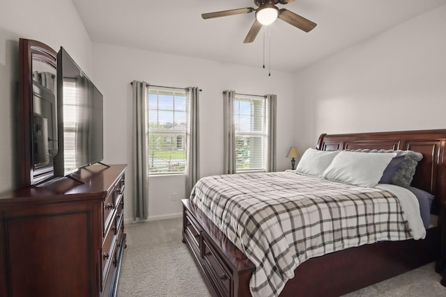 3511 Queensberry Ct, Huffman, TX 77336 - bedroom featuring light carpet, a ceiling fan, and baseboards