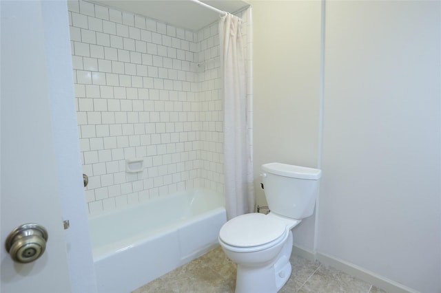 3911 Cypress Lake Dr, Spring, TX 77388 - bathroom featuring shower / bath combination with curtain, toilet, tile patterned floors, and baseboards