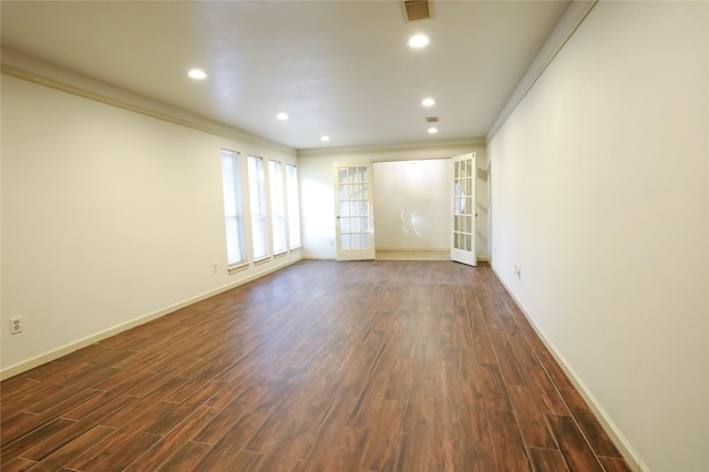 3911 Cypress Lake Dr, Spring, TX 77388 - empty room featuring crown molding, dark wood finished floors, baseboards, and recessed lighting