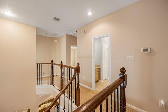 4726 Ashley Hope Dr, Katy, TX 77494 - corridor featuring an upstairs landing, light carpet, baseboards, and recessed lighting