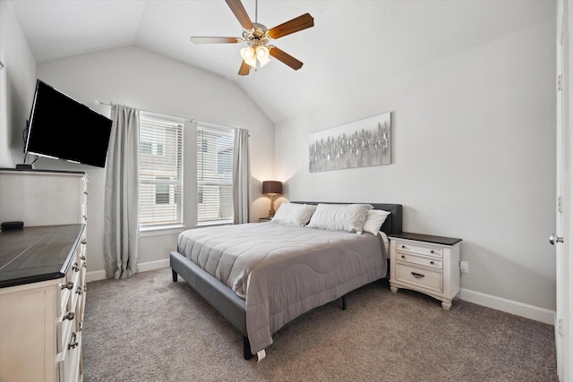 2020 Millbridge Spring Ln, Houston, TX 77051 - bedroom with vaulted ceiling, light colored carpet, baseboards, and ceiling fan