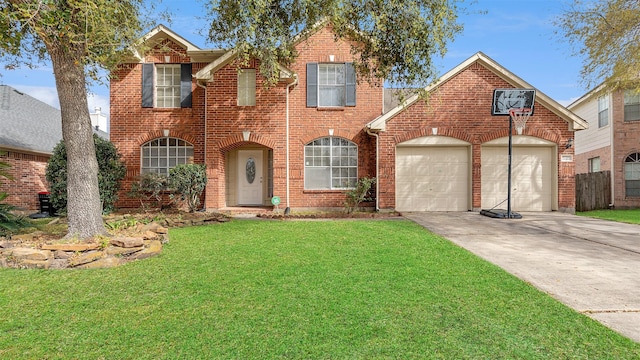 12422 Glenleigh Dr, Houston, TX 77014 - traditional-style home with a garage, driveway, a front lawn, and brick siding