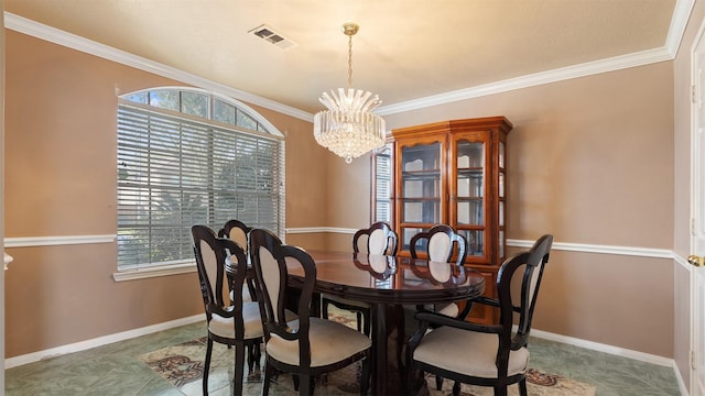 12422 Glenleigh Dr, Houston, TX 77014 - dining area featuring a chandelier, ornamental molding, and baseboards