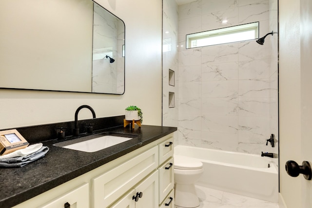 5206 4th St, Danbury, TX 77534 - bathroom with vanity, toilet, washtub / shower combination, and marble finish flooring
