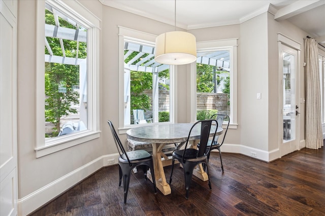 6021 Fordham St, West University Place, TX 77005 - dining space featuring healthy amount of natural light, baseboards, dark wood-style flooring, and crown molding