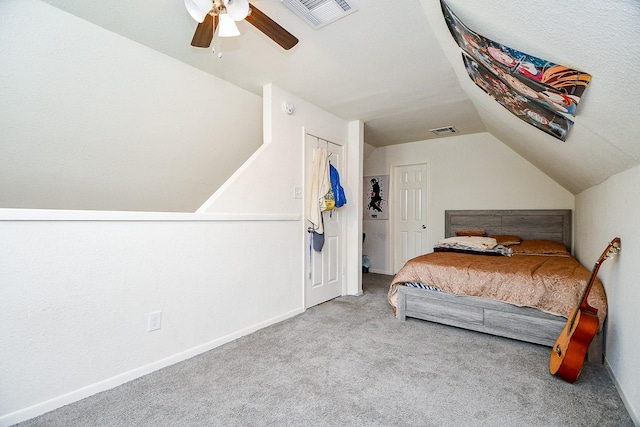 15115 Monrad Dr, Houston, TX 77053 - carpeted bedroom featuring vaulted ceiling, a ceiling fan, and baseboards