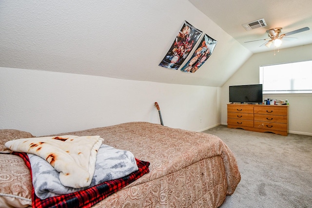 15115 Monrad Dr, Houston, TX 77053 - carpeted bedroom with lofted ceiling, baseboards, and ceiling fan