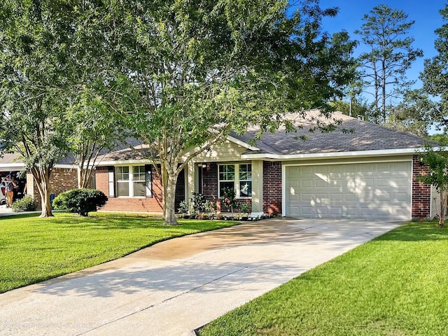 17422 Typhoon Way, Crosby, TX 77532 - single story home featuring an attached garage, driveway, brick siding, and a front lawn