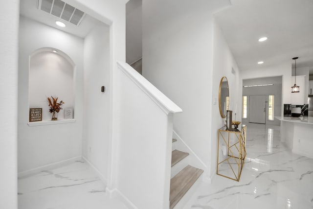 29007 Dryander Forest Ct, Katy, TX 77494 - stairway with marble tiled floors, recessed lighting, and baseboards