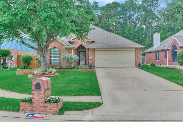 2230 Louetta Falls Ln, Spring, TX 77388 - ranch-style home featuring a garage, driveway, brick siding, and a front yard