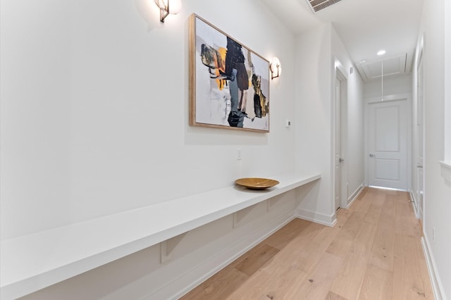 432 W 24th St, Houston, TX 77008 - hall with attic access, light wood-style flooring, recessed lighting, and baseboards