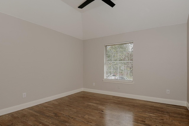 43 Danville Crossing Ct, The Woodlands, TX 77385 - unfurnished room with a ceiling fan, dark wood finished floors, baseboards, and high vaulted ceiling