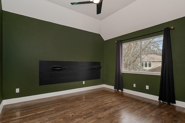 43 Danville Crossing Ct, The Woodlands, TX 77385 - spare room with wood finished floors, a ceiling fan, baseboards, and lofted ceiling
