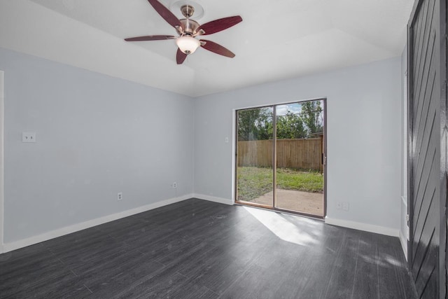 10603 Zircon Ct, Houston, TX 77099 - spare room with dark wood-style flooring, a ceiling fan, and baseboards