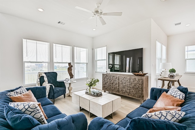 4101 5th St, Galveston, TX 77554 - living area with light wood-style flooring, a ceiling fan, recessed lighting, and baseboards