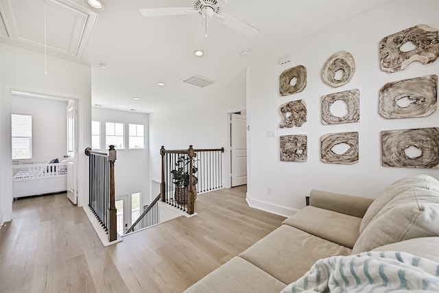 4101 5th St, Galveston, TX 77554 - living room featuring attic access, light wood-type flooring, recessed lighting, baseboards, and a ceiling fan