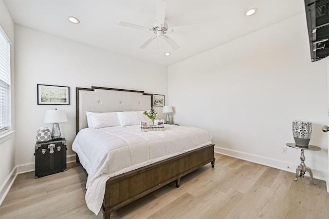 4101 5th St, Galveston, TX 77554 - bedroom with light wood-style flooring, recessed lighting, and ceiling fan