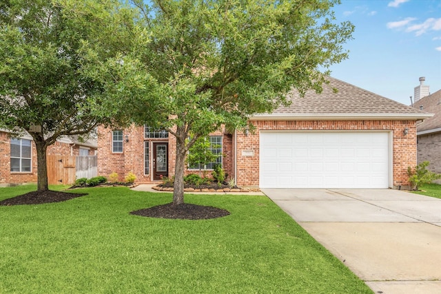 9110 Kinnel Ln, Tomball, TX 77375 - obstructed view of property with concrete driveway, brick siding, roof with shingles, and a garage