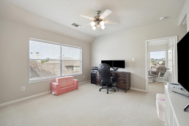 9110 Kinnel Ln, Tomball, TX 77375 - carpeted home office with a ceiling fan and baseboards