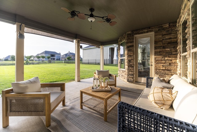10887 Decatur St, Willis, TX 77318 - view of patio / terrace featuring an outdoor hangout area and a ceiling fan