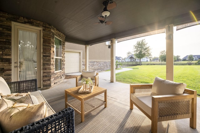 10887 Decatur St, Willis, TX 77318 - view of patio / terrace with outdoor lounge area and a ceiling fan